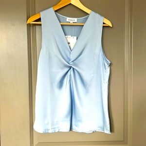 Oxford blue sleeveless blouse
